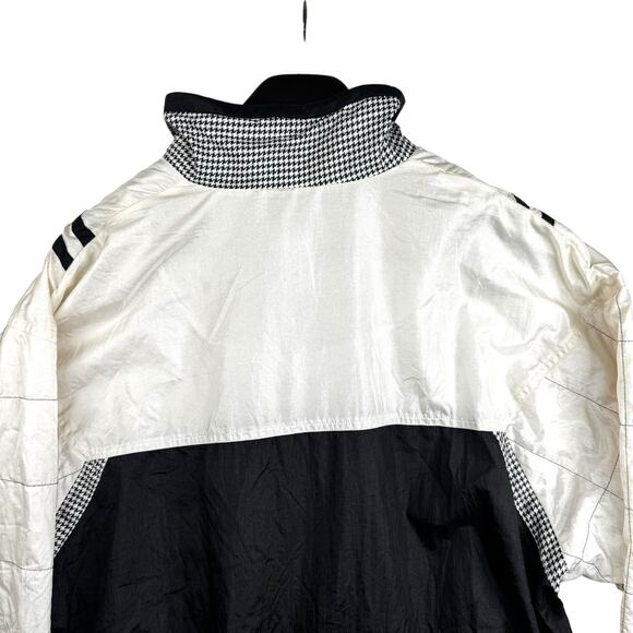 Vintage Lavon Nylon Windbreaker Jacket Womens XL Black White Houndstooth 90s - Picture 3 of 12